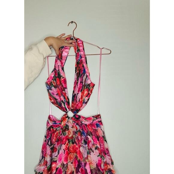 MAC DUGGAL Pink Purple Floral Cutout Back 68076 Sleeveless Gown Dress Size 6 - Picture 6 of 16